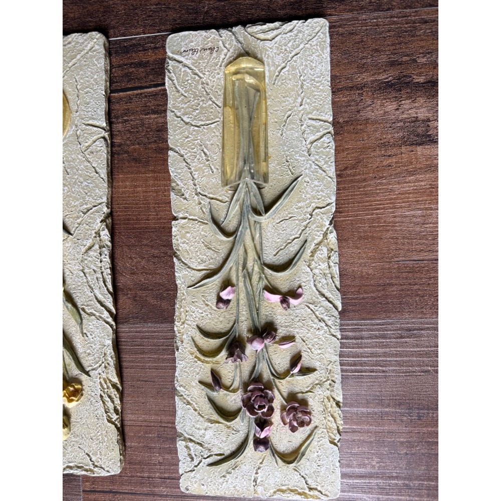 Cheri Blum Vintage Floral Wall Plaques Set of 2 3D Resin Botanical Art - Picture 2 of 16